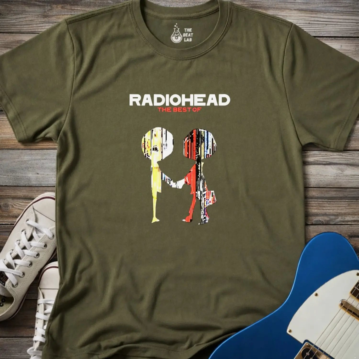 Military Green color adult unisex gildan 64000 shirt featuring The Best of Radiohead album