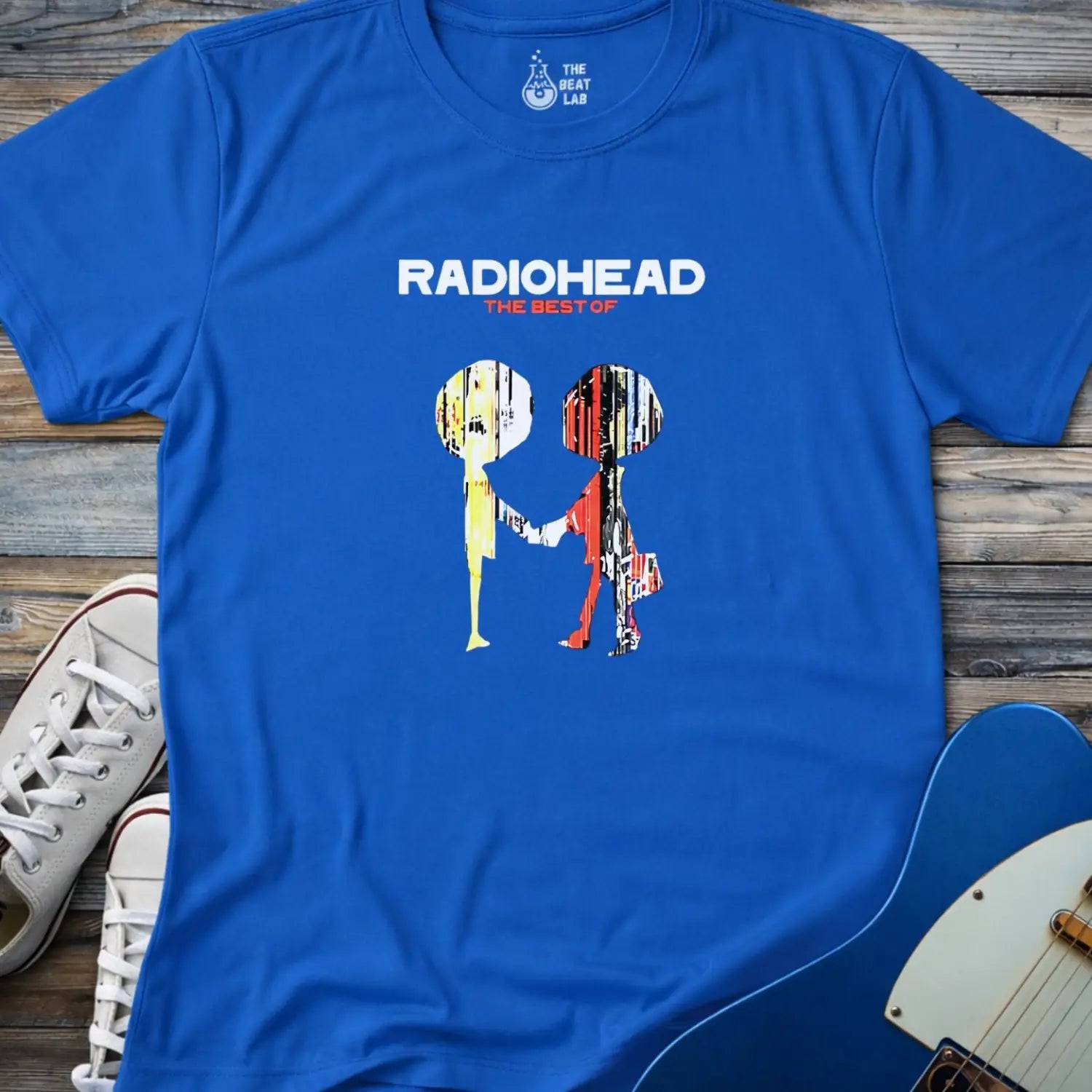 Royal blue color adult unisex gildan 64000 shirt featuring The Best of Radiohead album