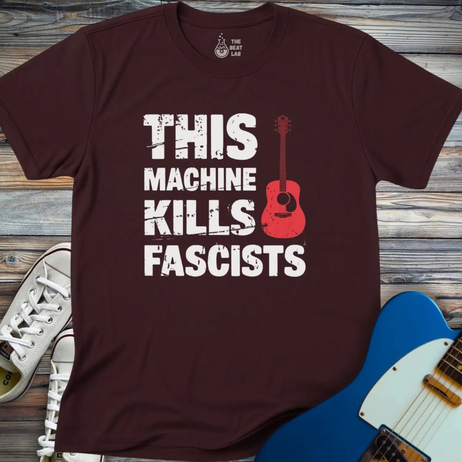 This Machine Kills Fascists T-shirt - Dark Chocolate / S - T-Shirt