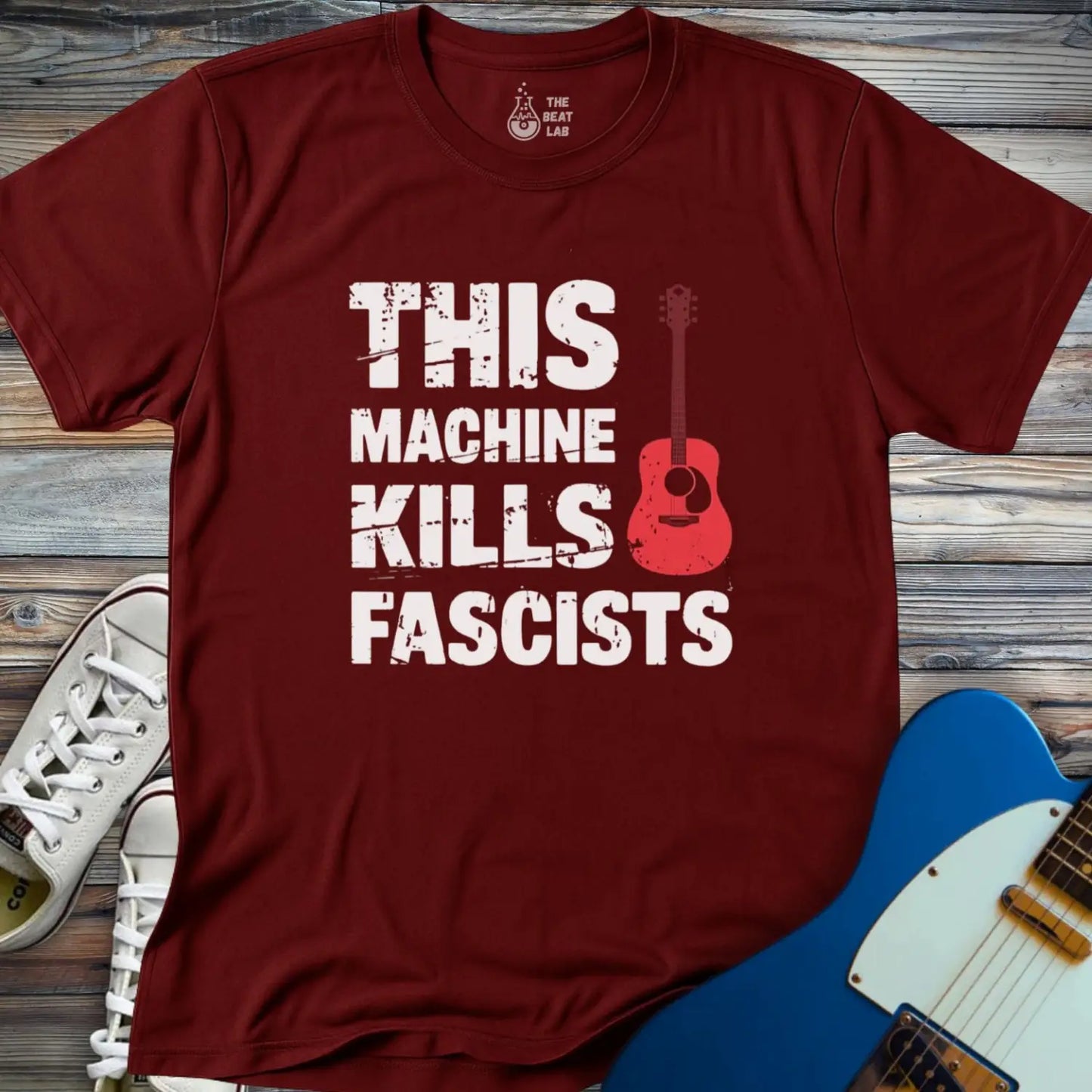 This Machine Kills Fascists T-shirt - Maroon / S - T-Shirt