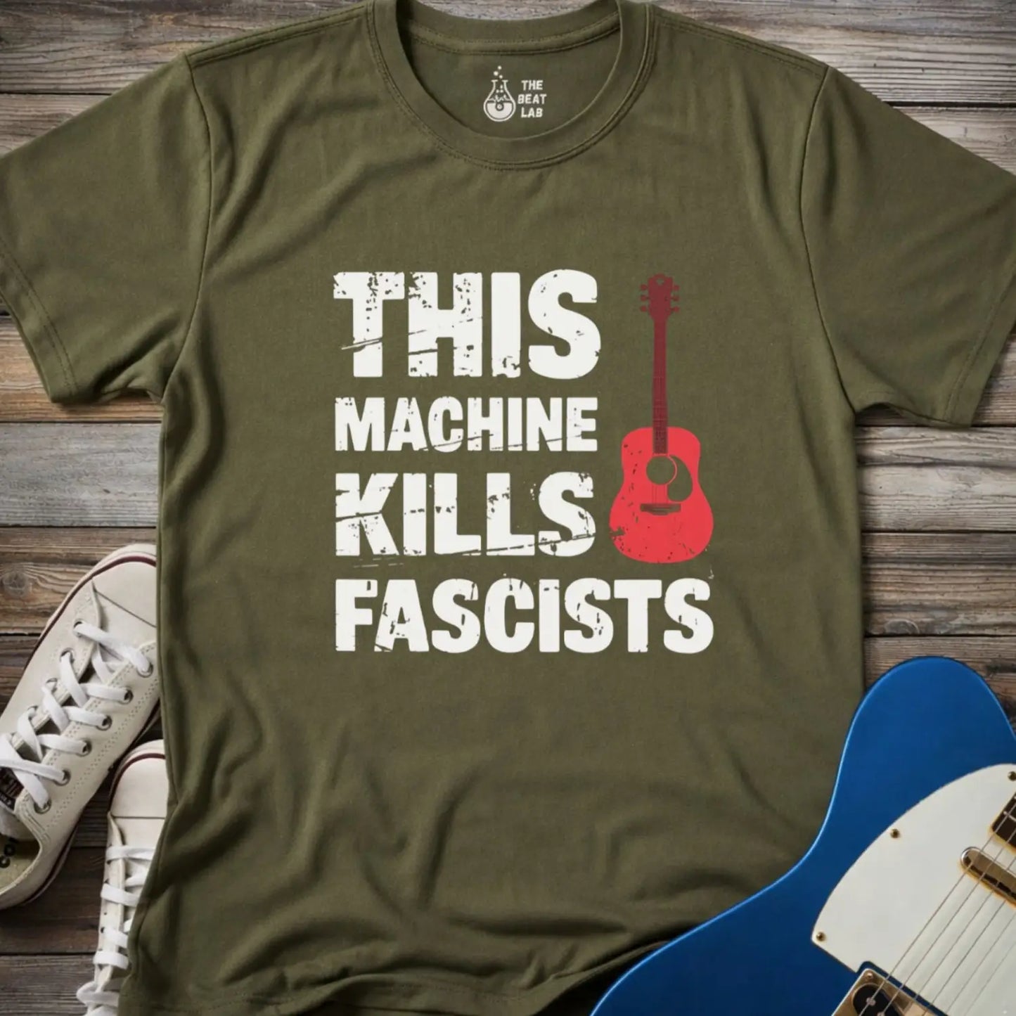 This Machine Kills Fascists T-shirt - Military Green / S - T-Shirt
