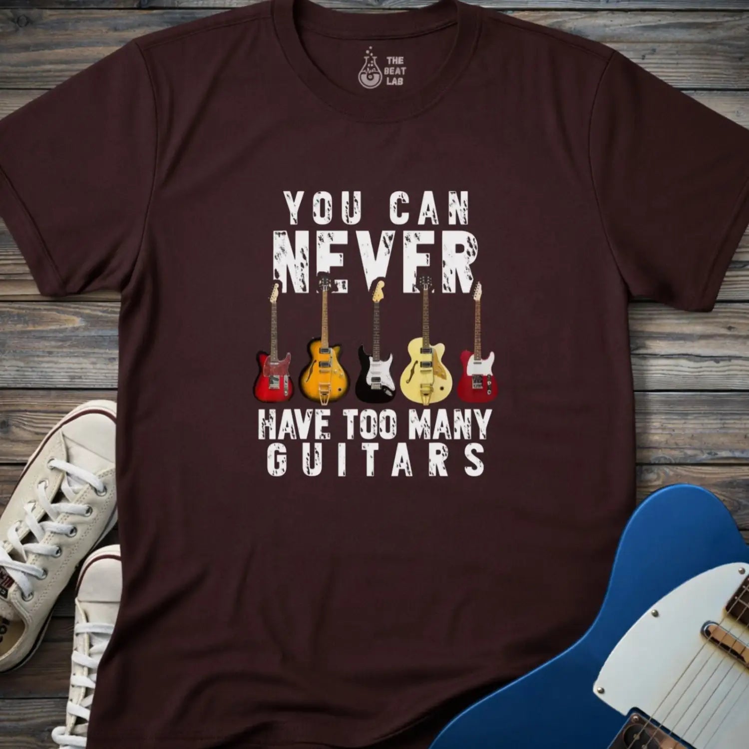 Too Many Guitars T-shirt - Dark Chocolate / S - T-Shirt
