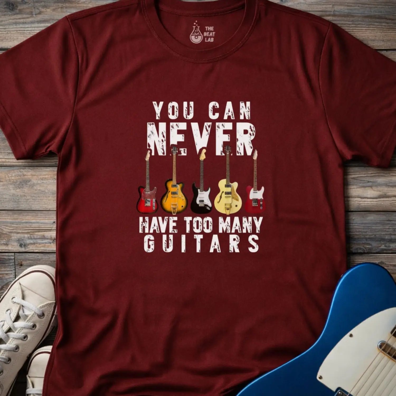 Too Many Guitars T-shirt - Maroon / S - T-Shirt