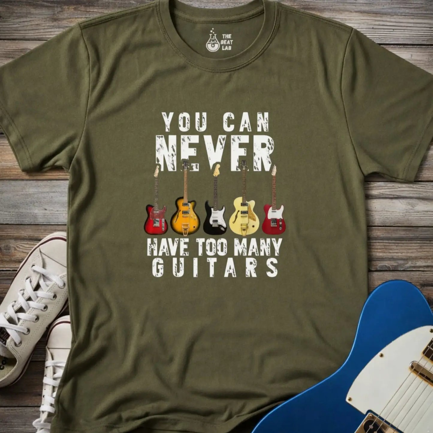 Too Many Guitars T-shirt - Military Green / S - T-Shirt