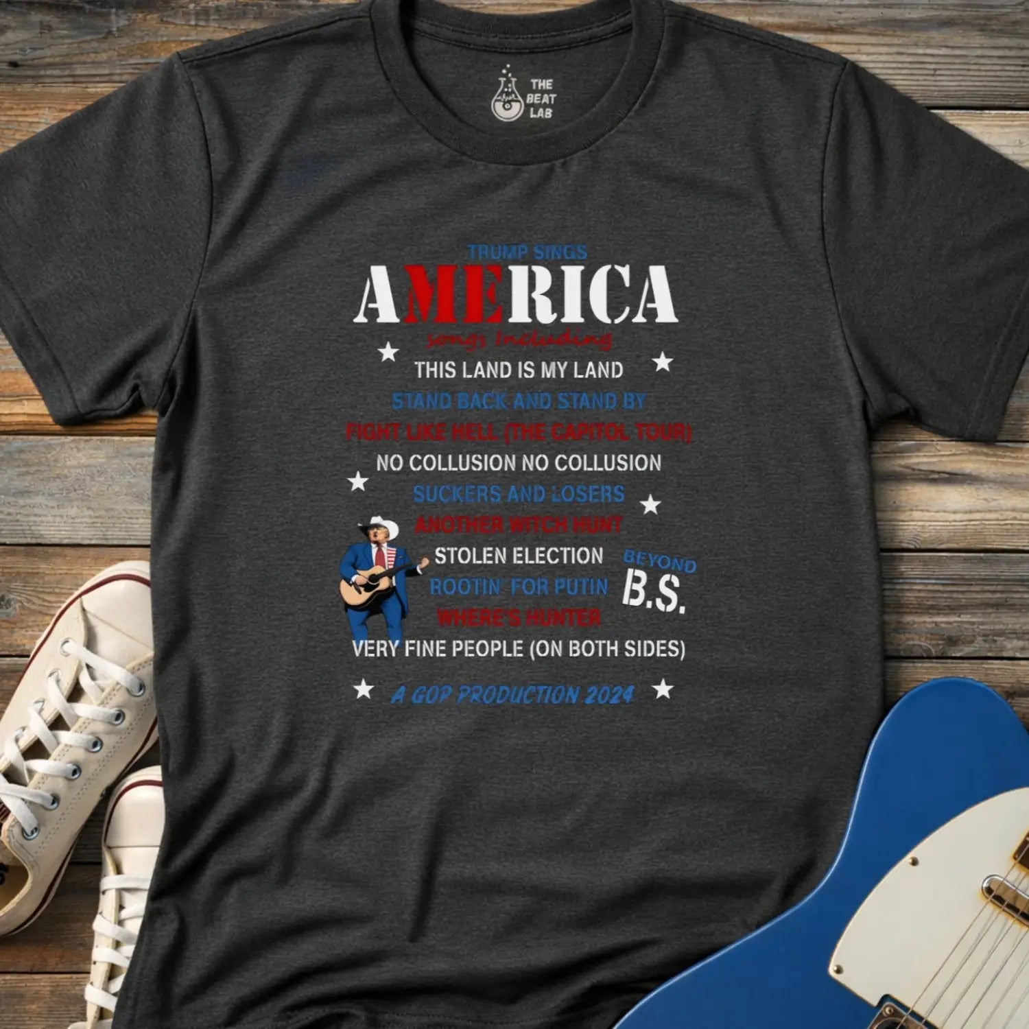 Trump Sings America T-shirt - Dark Heather Grey / XS - T-Shirt