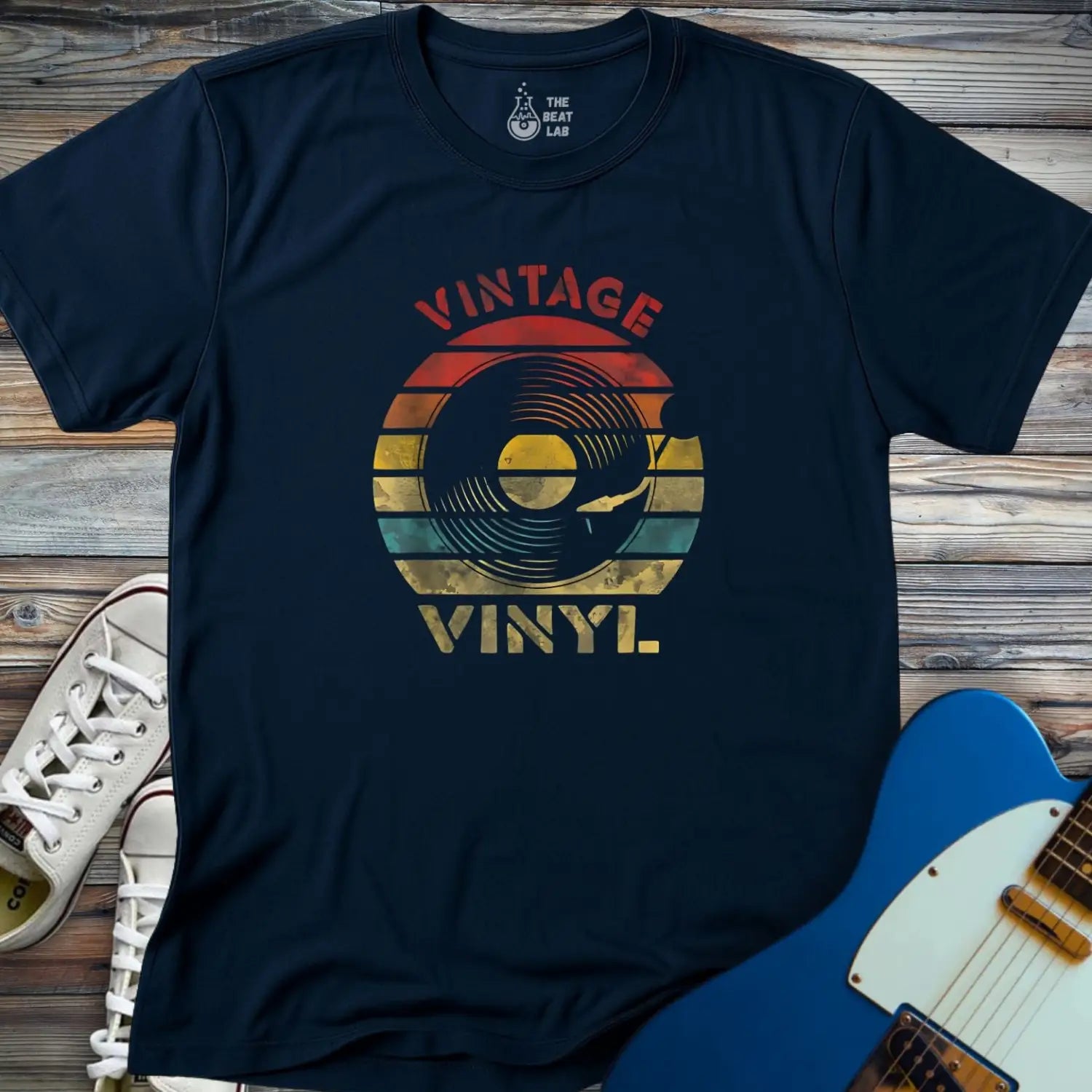 Vintage Vinyl T-shirt - Navy / S - T-Shirt