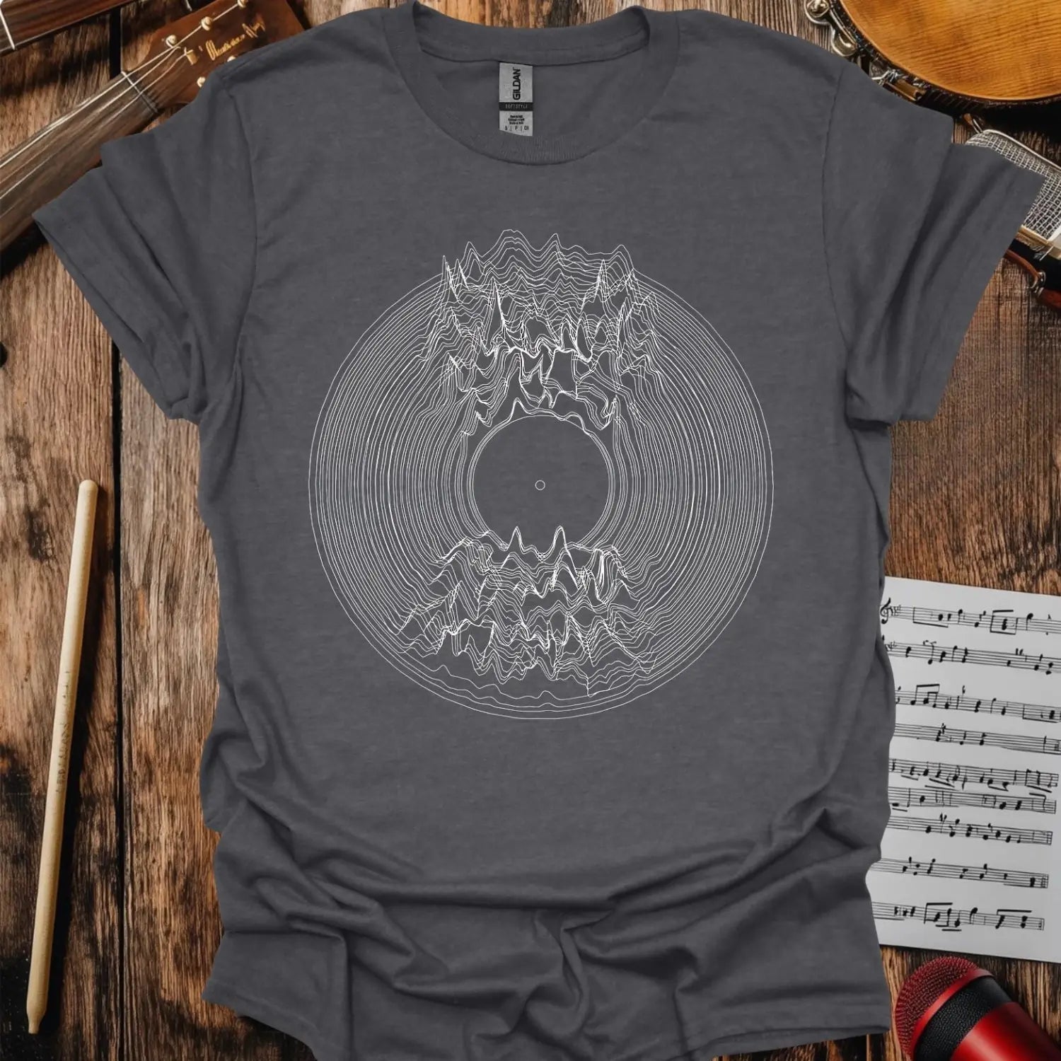 Vinyl Radio Waves T-shirt Dark Heather Grey