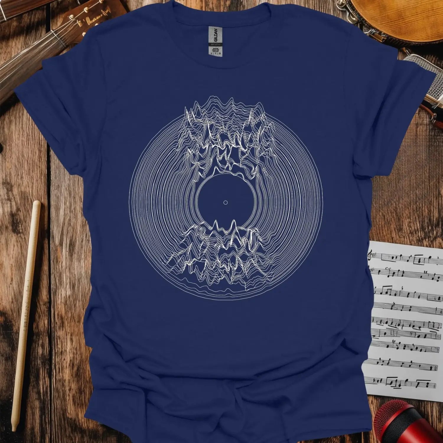 Vinyl Radio Waves T-shirt Navy