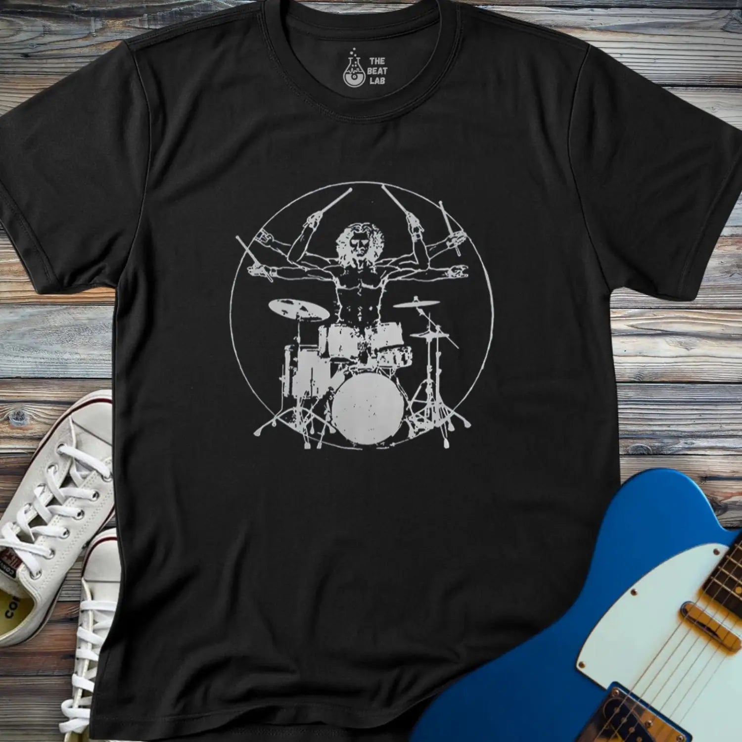 Vitruvian Drummer T-shirt - Black / S - T-Shirt