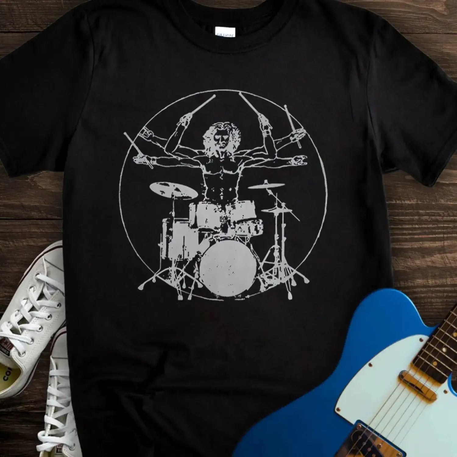 Vitruvian Drummer T-shirt Black