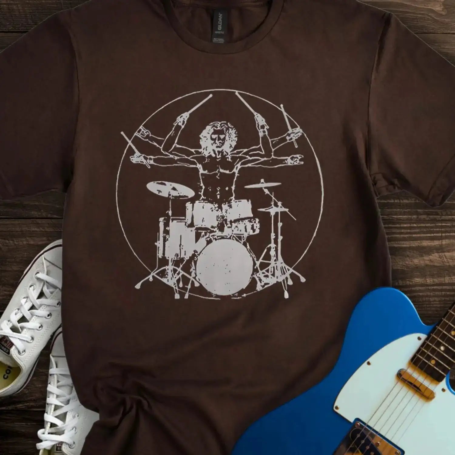 Vitruvian Drummer T-shirt Dark Chocolate