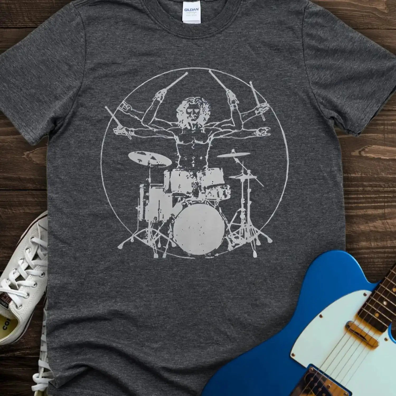 Vitruvian Drummer T-shirt Dark Heather Grey