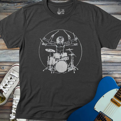 Vitruvian Drummer T-shirt - Dark Heather Grey / S - T-Shirt