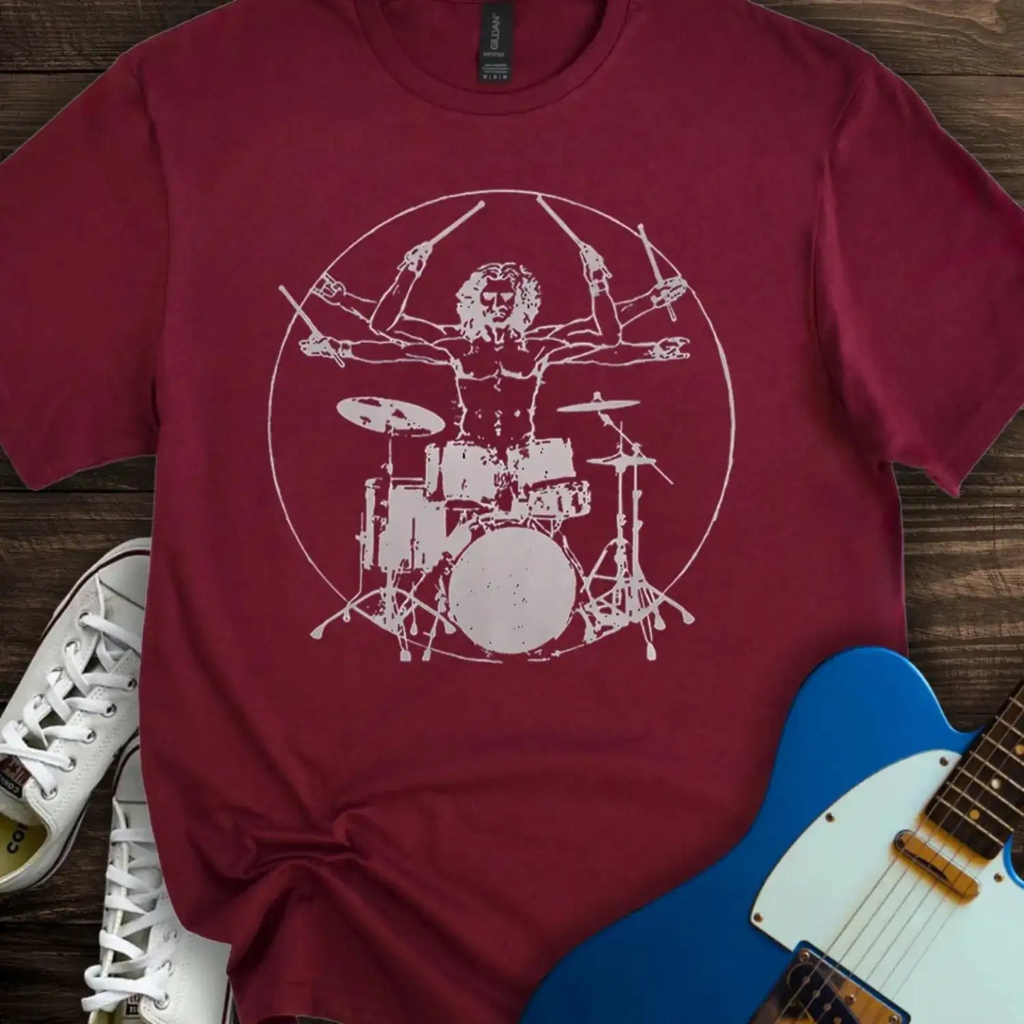 Vitruvian Drummer T-shirt Maroon