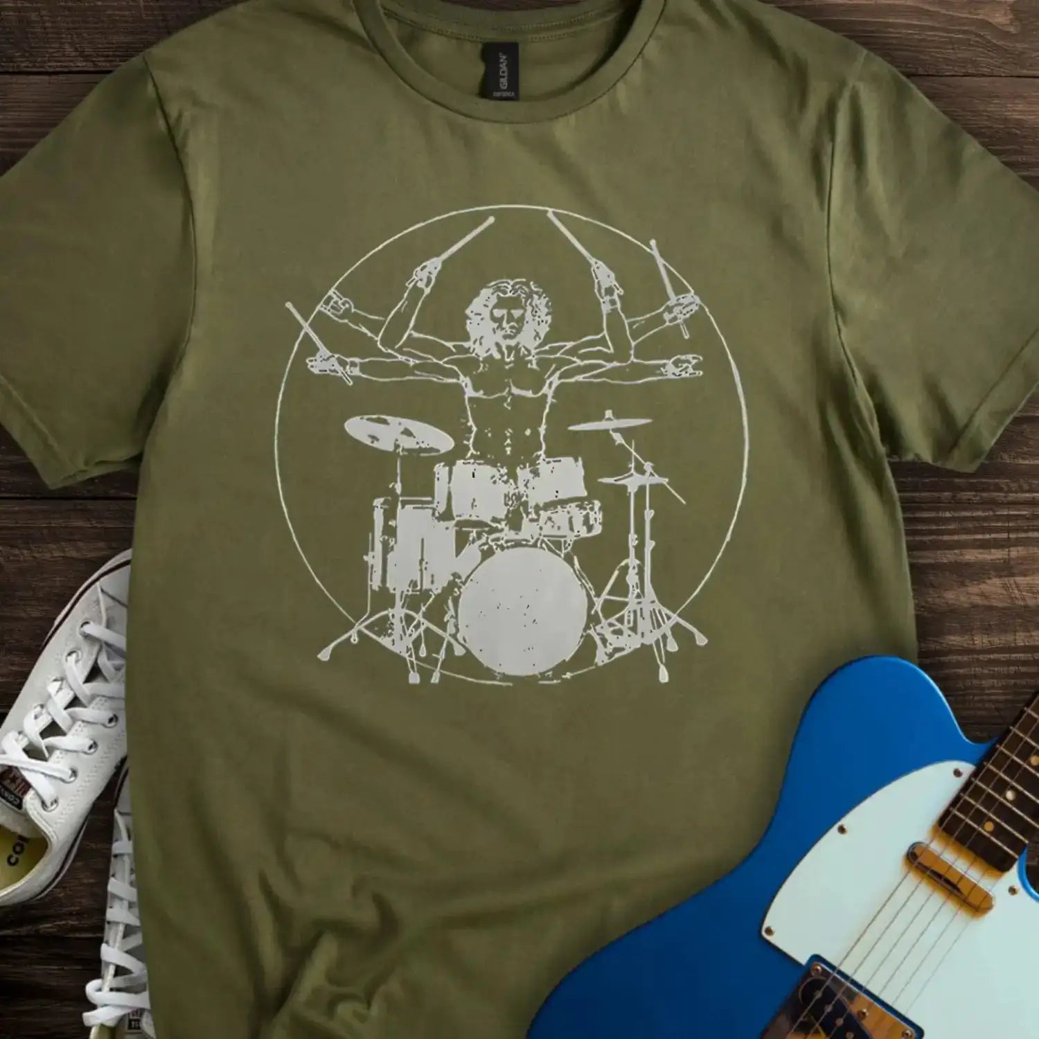 Vitruvian Drummer T-shirt Military Green