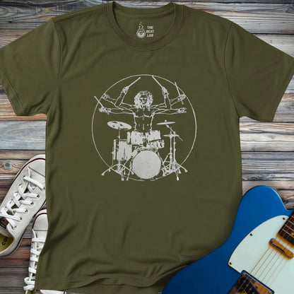Vitruvian Drummer T-shirt - Military Green / S - T-Shirt