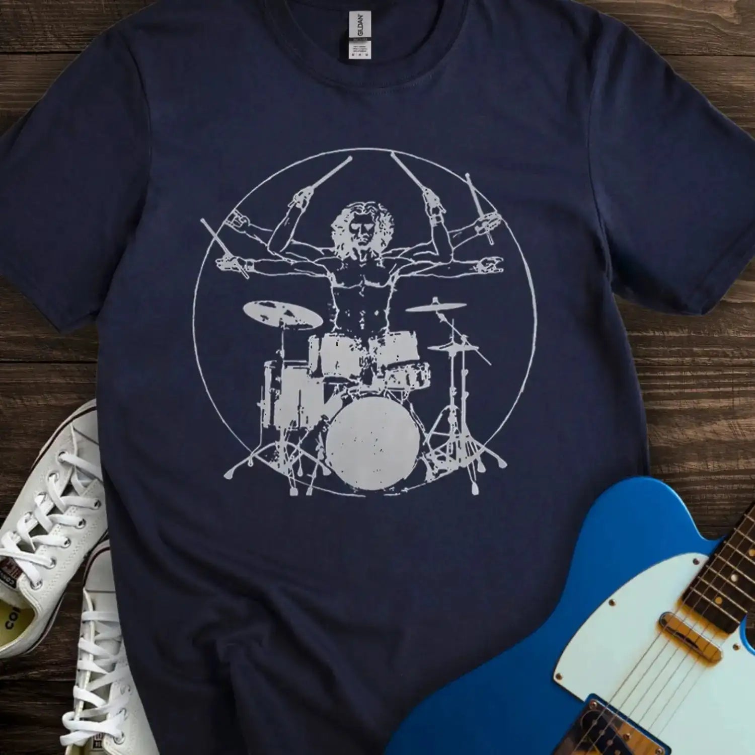 Vitruvian Drummer T-shirt Navy