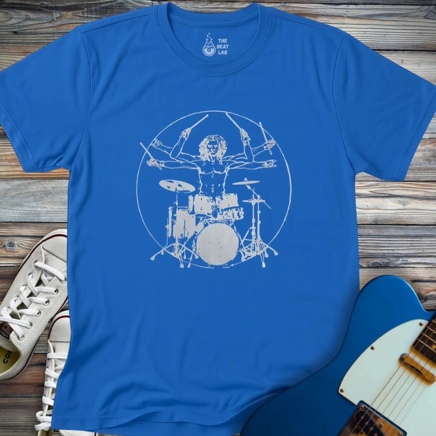 Vitruvian Drummer T-shirt - Royal / S - T-Shirt