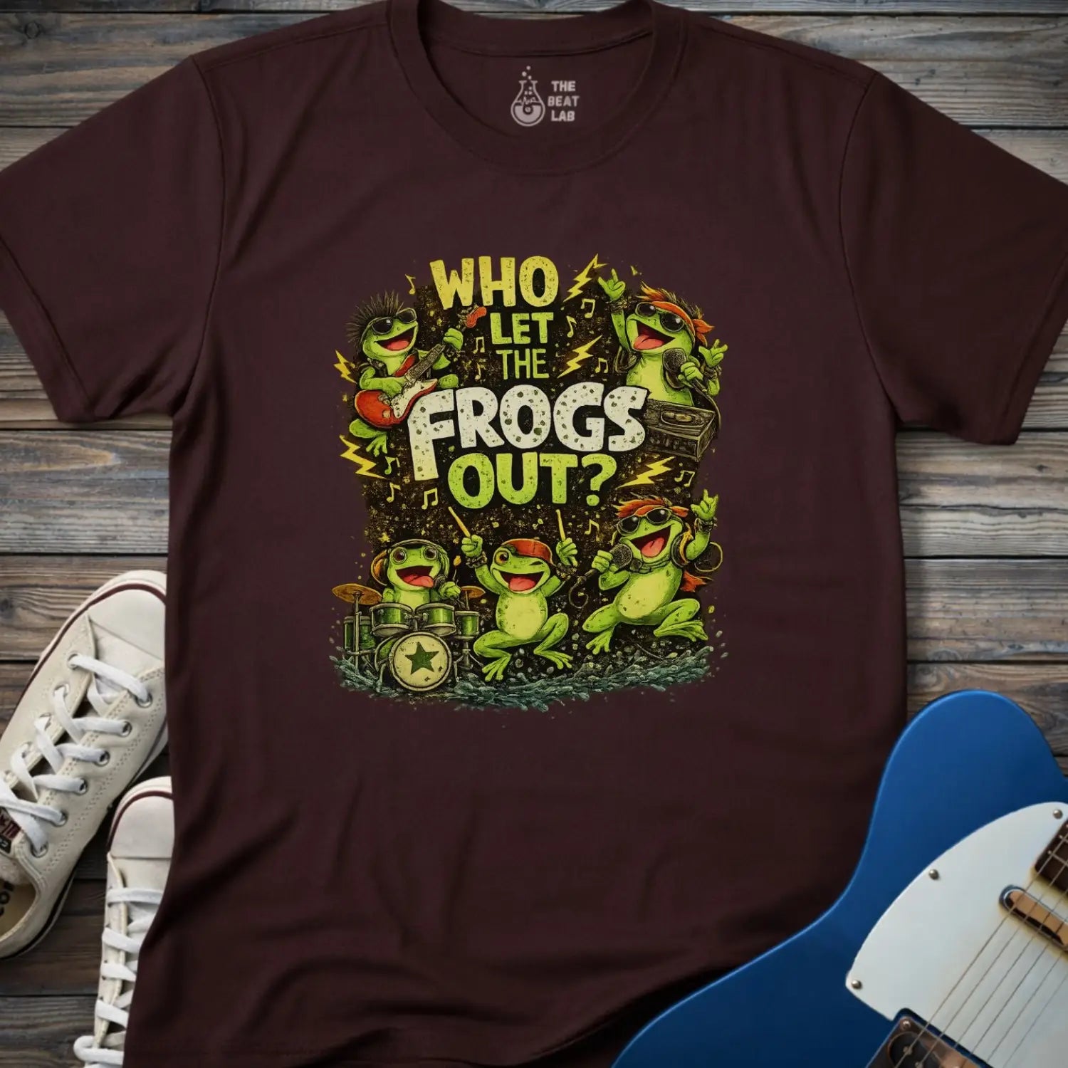 Who Let the Frogs Out T-shirt - Dark Chocolate / S - T-Shirt
