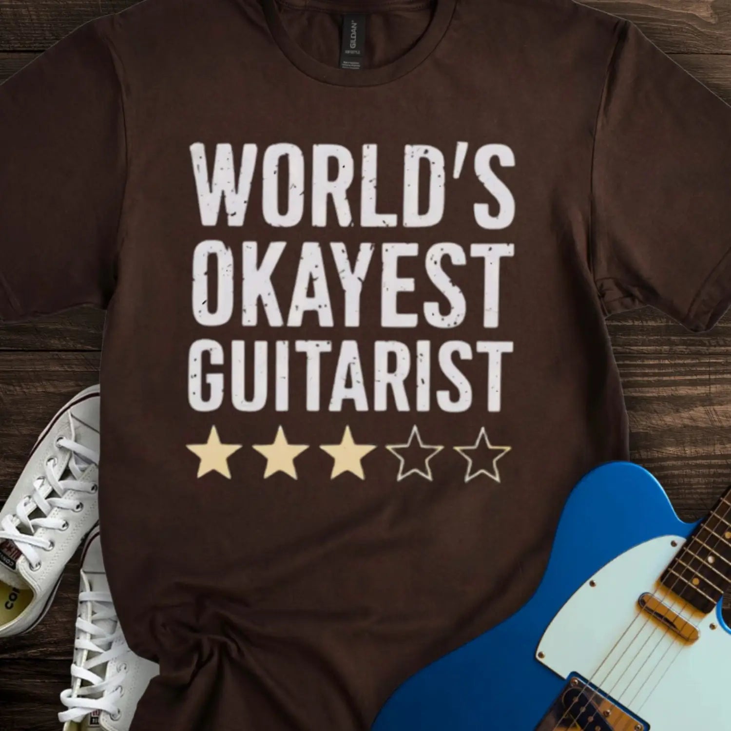 World’s Okayest Guitarist T-shirt - Dark Chocolate / S - T-Shirt