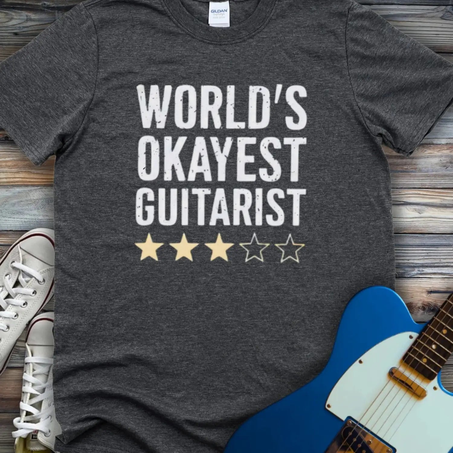 World's Okayest Guitarist T-shirt Dark Heather Grey