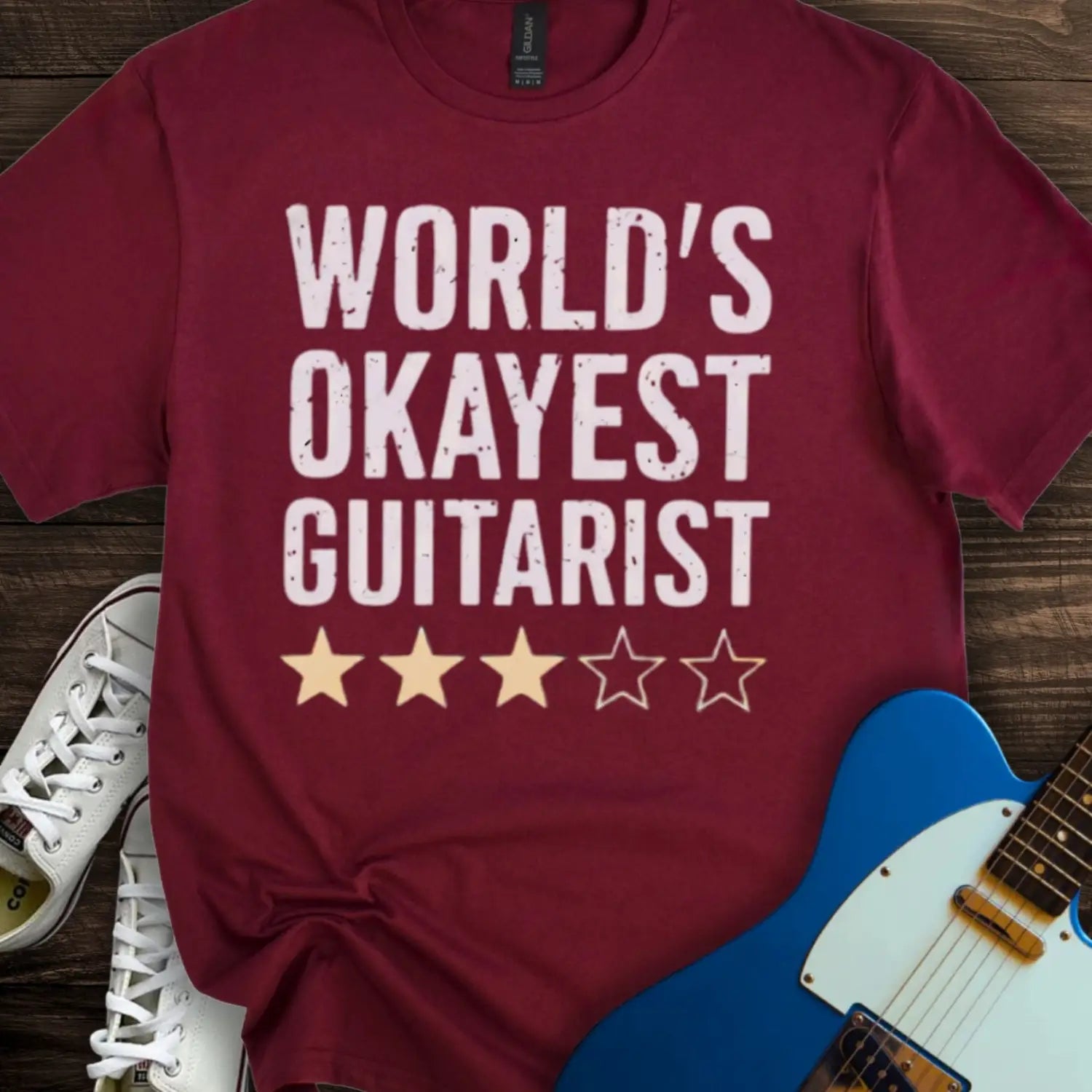 World’s Okayest Guitarist T-shirt - Maroon / S - T-Shirt