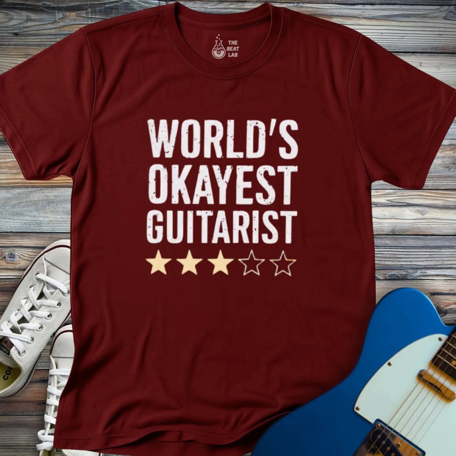 World’s Okayest Guitarist T-shirt - Maroon / S - T-Shirt