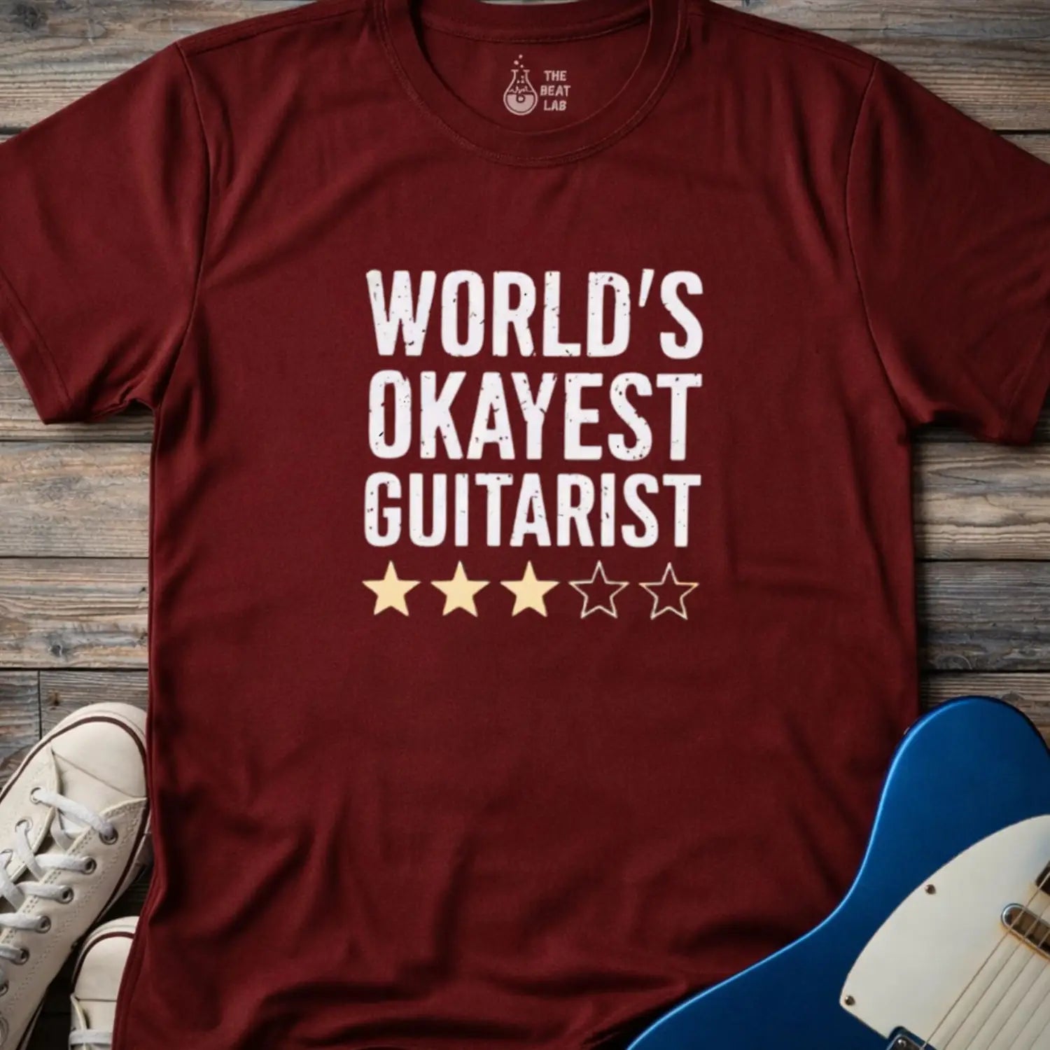 World’s Okayest Guitarist T-shirt - Maroon / S - T-Shirt