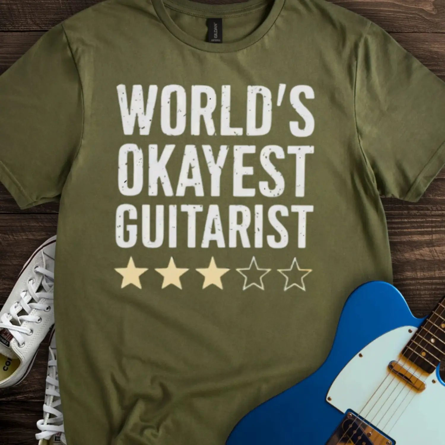 World’s Okayest Guitarist T-shirt - Military Green / S - T-Shirt