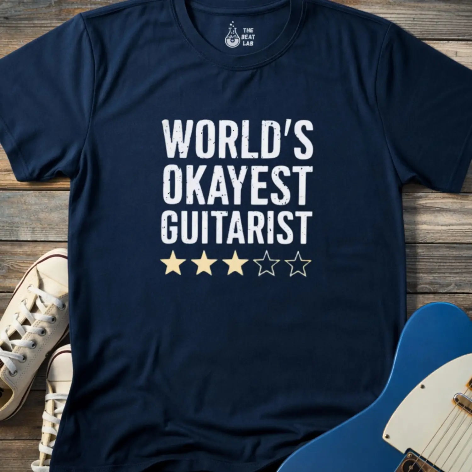 World’s Okayest Guitarist T-shirt - Navy / S - T-Shirt